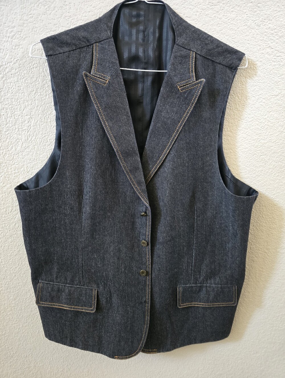 Royal Diamond Classic Dark Denim Vest with Contrast Stitching
